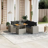 vidaXL 6-tlg. Garten-Sofagarnitur mit Kissen Grau Poly Rattan