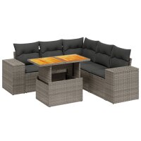 vidaXL 6-tlg. Garten-Sofagarnitur mit Kissen Grau Poly Rattan