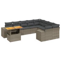 vidaXL 10-tlg. Garten-Sofagarnitur mit Kissen Grau Poly...