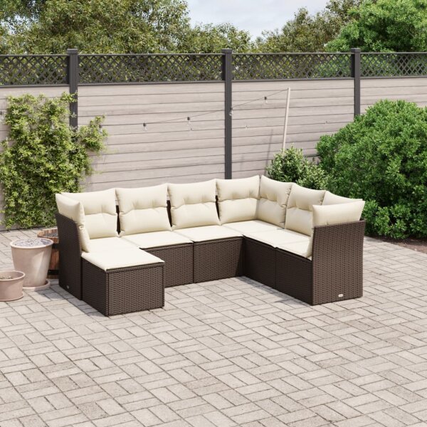 vidaXL 7-tlg. Garten-Sofagarnitur mit Kissen Braun Poly Rattan