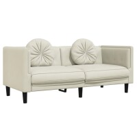 vidaXL Sofa mit Kissen 2-Sitzer Creme Samt