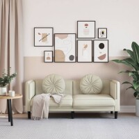 vidaXL Sofa mit Kissen 2-Sitzer Creme Samt