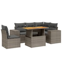 vidaXL 6-tlg. Garten-Sofagarnitur mit Kissen Grau Poly Rattan