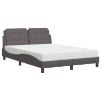 vidaXL Bett mit Matratze Grau 140x190 cm Kunstleder