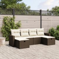 vidaXL 6-tlg. Garten-Sofagarnitur mit Kissen Braun Poly Rattan