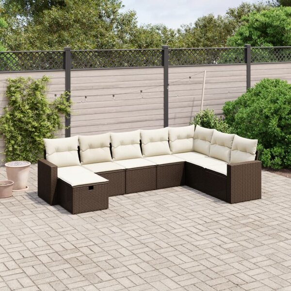 vidaXL 8-tlg. Garten-Sofagarnitur mit Kissen Braun Poly Rattan