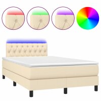 vidaXL Boxspringbett mit Matratze &amp; LED Creme 120x190 cm Stoff