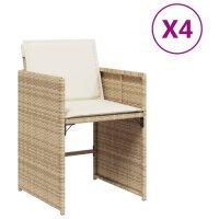 vidaXL Gartenst&uuml;hle mit Kissen 4 Stk. Beige Poly Rattan