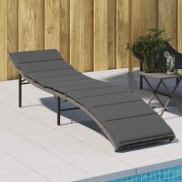 vidaXL Sonnenliege mit Kissen Grau 55x199x50 cm Poly Rattan