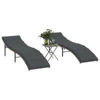 vidaXL Sonnenliegen 2 Stk. mit Tisch Grau Poly Rattan