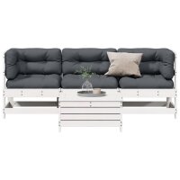 vidaXL 4-tlg. Garten-Lounge-Set mit Kissen Wei&szlig; Massivholz Kiefer