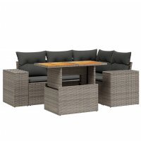 vidaXL 5-tlg. Garten-Sofagarnitur mit Kissen Grau Poly Rattan