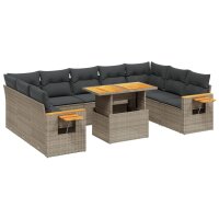 vidaXL 11-tlg. Garten-Sofagarnitur mit Kissen Grau Poly...