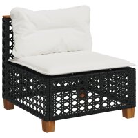 vidaXL Gartensofa ohne Armlehnen mit Kissen Schwarz Poly Rattan