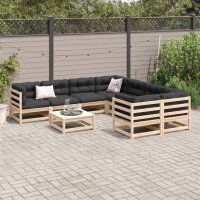 vidaXL 9-tlg. Garten-Sofagarnitur mit Kissen Massivholz Kiefer