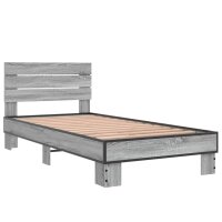 vidaXL Bettgestell Grau Sonoma 90x190 cm Holzwerkstoff und Metall