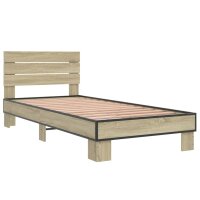 vidaXL Bettgestell Sonoma-Eiche 90x200 cm Holzwerkstoff und Metall