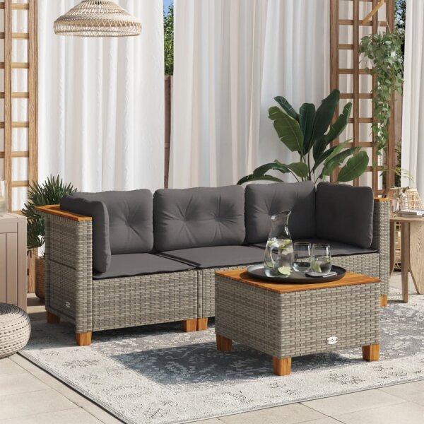 vidaXL Gartensofa mit Kissen 3-Sitzer Grau Poly Rattan