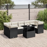 vidaXL 8-tlg. Garten-Sofagarnitur mit Kissen Schwarz Poly Rattan