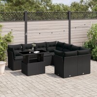 vidaXL 9-tlg. Garten-Sofagarnitur mit Kissen Schwarz Poly Rattan