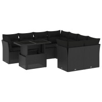 vidaXL 9-tlg. Garten-Sofagarnitur mit Kissen Schwarz Poly Rattan