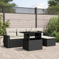 vidaXL 6-tlg. Garten-Sofagarnitur mit Kissen Schwarz Poly...