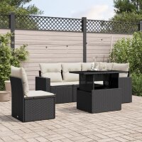 vidaXL 6-tlg. Garten-Sofagarnitur mit Kissen Schwarz Poly...