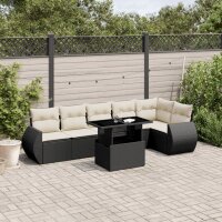 vidaXL 7-tlg. Garten-Sofagarnitur mit Kissen Schwarz Poly...