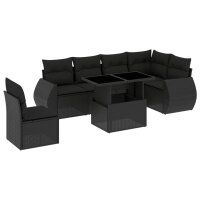 vidaXL 7-tlg. Garten-Sofagarnitur mit Kissen Schwarz Poly Rattan