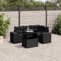 vidaXL 5-tlg. Garten-Sofagarnitur mit Kissen Schwarz Poly...