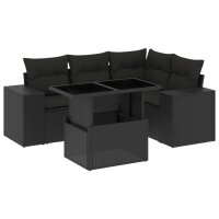 vidaXL 5-tlg. Garten-Sofagarnitur mit Kissen Schwarz Poly...