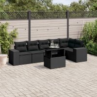 vidaXL 7-tlg. Garten-Sofagarnitur mit Kissen Schwarz Poly Rattan