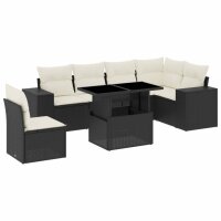 vidaXL 7-tlg. Garten-Sofagarnitur mit Kissen Schwarz Poly Rattan