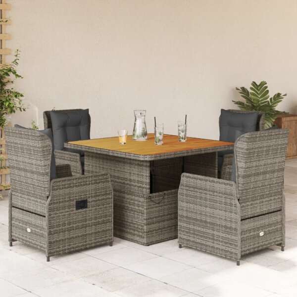 vidaXL 5-tlg. Garten-Essgruppe mit Kissen Grau Poly Rattan