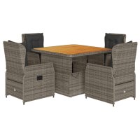 vidaXL 5-tlg. Garten-Essgruppe mit Kissen Grau Poly Rattan