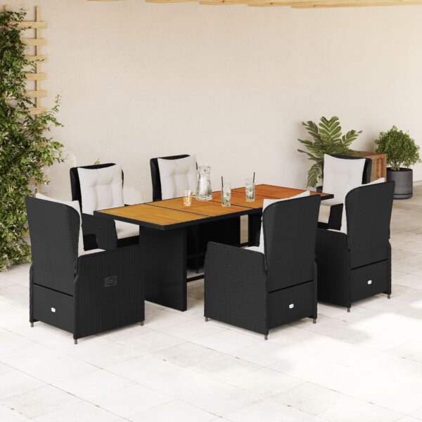 vidaXL 7-tlg. Garten-Essgruppe mit Kissen Schwarz Poly Rattan