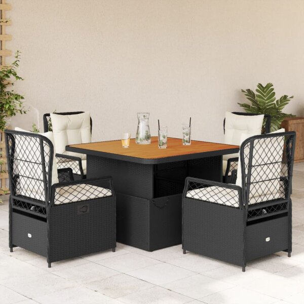 vidaXL 5-tlg. Garten-Essgruppe mit Kissen Schwarz Poly Rattan