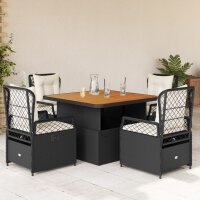 vidaXL 5-tlg. Garten-Essgruppe mit Kissen Schwarz Poly Rattan