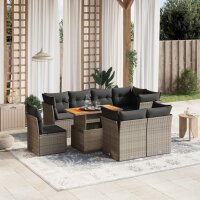 vidaXL 9-tlg. Garten-Sofagarnitur mit Kissen Grau Poly Rattan