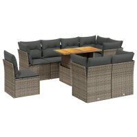 vidaXL 9-tlg. Garten-Sofagarnitur mit Kissen Grau Poly Rattan