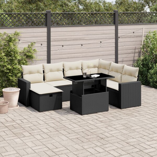 vidaXL 8-tlg. Garten-Sofagarnitur mit Kissen Schwarz Poly Rattan