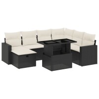 vidaXL 8-tlg. Garten-Sofagarnitur mit Kissen Schwarz Poly Rattan