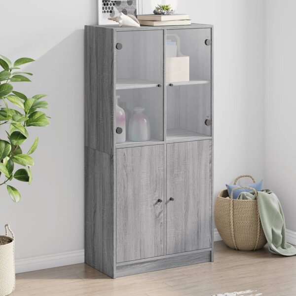 vidaXL Highboard mit T&uuml;ren Grau Sonoma 68x37x142 cm Holzwerkstoff