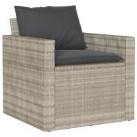 vidaXL 4-tlg. Garten-Sofagarnitur mit Kissen Hellgrau Poly Rattan