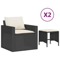 vidaXL 4-tlg. Garten-Sofagarnitur mit Kissen Schwarz Poly...