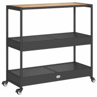 vidaXL Barwagen 3 B&ouml;den Schwarz Poly Rattan und Massivholz Akazie