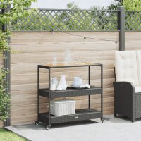 vidaXL Barwagen 3 B&ouml;den Schwarz Poly Rattan und Massivholz Akazie