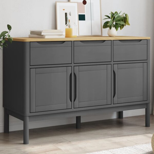 vidaXL Sideboard FLORO Grau 114x43x74 cm Massivholz Kiefer