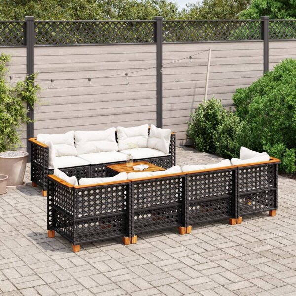 vidaXL 8-tlg. Garten-Sofagarnitur mit Kissen Schwarz Poly Rattan