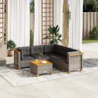 vidaXL 6-tlg. Garten-Sofagarnitur mit Kissen Grau Poly Rattan